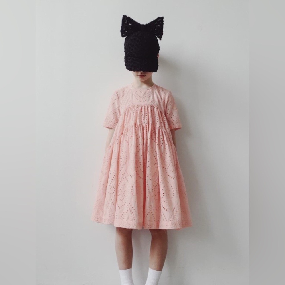 CAROLINE BOSMANS Peach Eyelet Gathered Dress - Size 4
